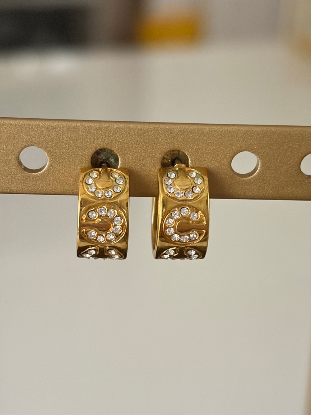 Coach Gold Hoop Earrings with Crystal Accents